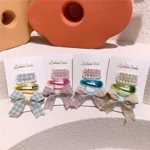 2021 New Korean Fashion Kids Hair Accessories Childrens Lattice Fabric Bow Duckbill Clip Sweet Girl Baby Cute Lace BB Clip