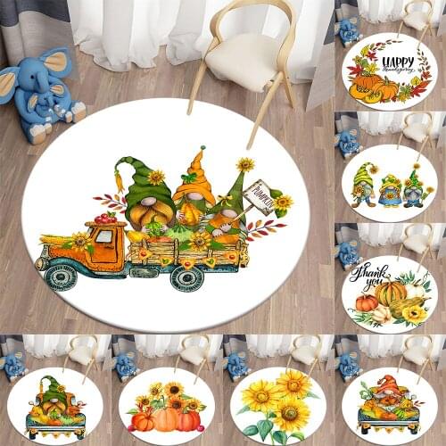 Fall Autumn Decoration Round Carpet Thanksgiving Area Rugs Children Carpet for Living Room Floor Mat Anti-Slip Mat for Children