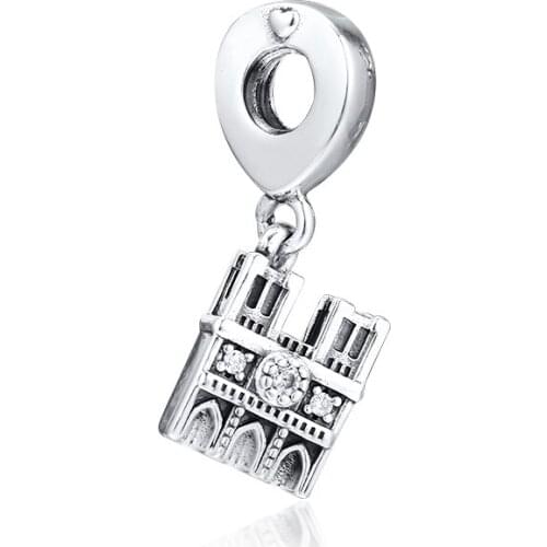Fits Pandora Bracelets 925 Sterling Silver Notre Dame Hanging Charms Metal Beads for Jewelry Making Kralen Perle