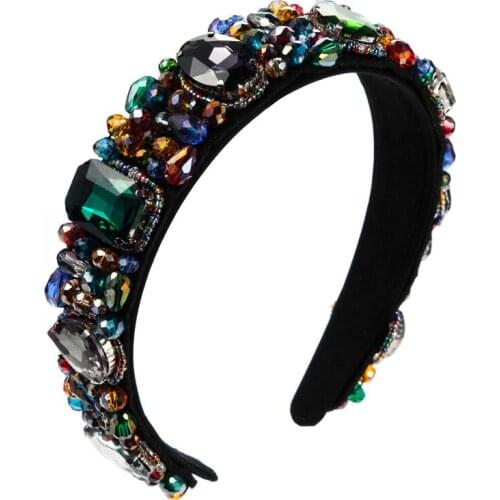 Colorful Gem Baroque Headbands For Women Diamond Hair Accessories Pearl Headband for Girls Crown Flower Hairbands Head Wrap