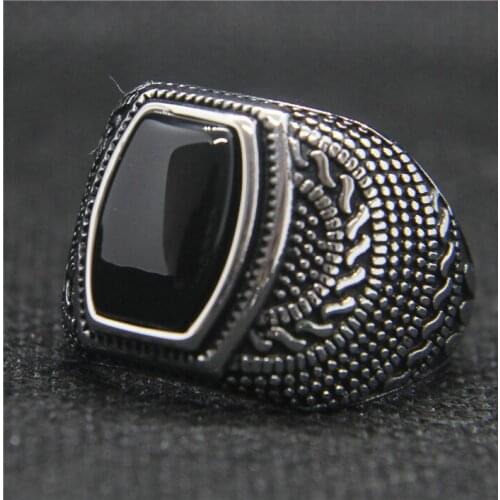 Drop Ship 7-13 Unique Pattern Dots Cocktail Ring 316L Stainless Steel Fashion Black Stone Epoxy Ring