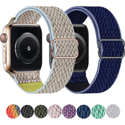 Adjustable Stretchy Solo Loop Nylon Strap for Apple Watch Elastic Band 42mm 44mm 38MM 40MM for iWatch Series SE/6/5/4/3/2/1