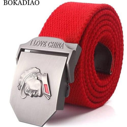 BOKADIAO Men&Women Military Canvas belt luxury Chairman Mao Metal buckle jeans belt Army tactical belts for male waistband strap