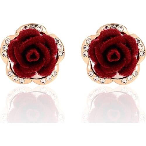 Rainbow hope hotsale High quality Gold-color base Rose flower stud Earrings Romantic style womens fashion party Date Wear