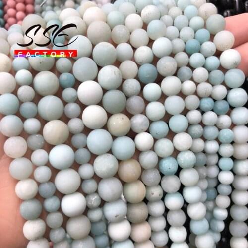 A+ Blue Amazonite Beads Dull Polish Round loose Stone Beads For Jewelry Making DIY Bracelet Accessories 4 6 8 10 12MM 15"strand