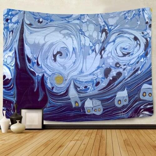 Blue House In The Cloud Modern Art Abstract Tapestry Home Creative Decoration