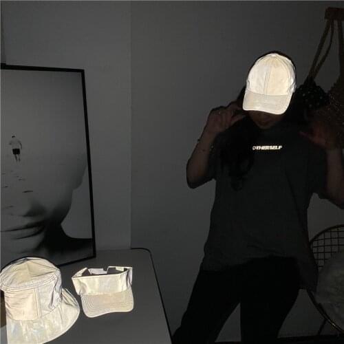 3M Reflective Cap Hat Unisex Streetwear Solid Bucket Fishing Hat Foldable Harajuku K Pop Rock Korean Hip Hop Panama Hat Cap