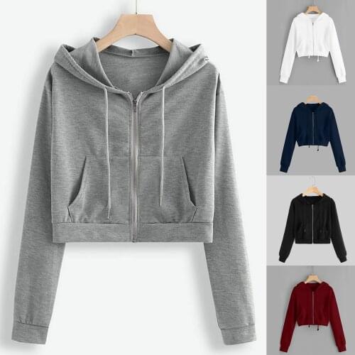 Hoodies Sweatshirt Women Solid Long Sleeve Drawstring Zipper Pocket Shirt Hooded Sweatshirt Tops Streetwear Harajuku