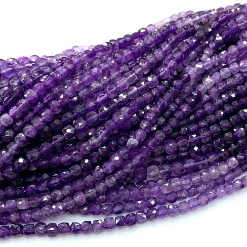 Veemake Amethyst Natural Necklace Bracelets Earrings Ring Gemstones DIY Faceted Irregular Cube Small Beads For Jewelry Making