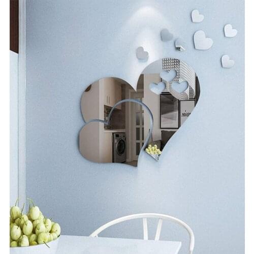 Heart Shape Mirror Wall Sticker 3D Art Wall Decal Removable Mirror Wall Sticker for St. Valentines Day Home Decora