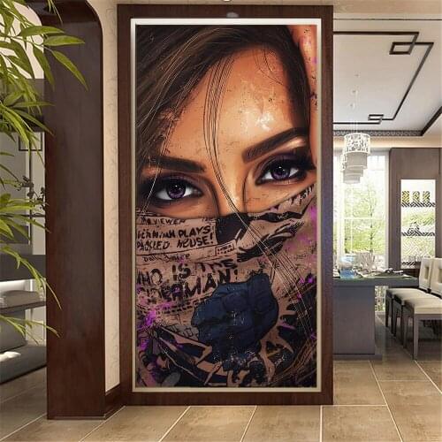 Women Portrait Posters Wearing Mask Cool Tattoo Girl Canvas Print Oil Paintings Modern Bedroom Home Decor Wall Picture Cuadros