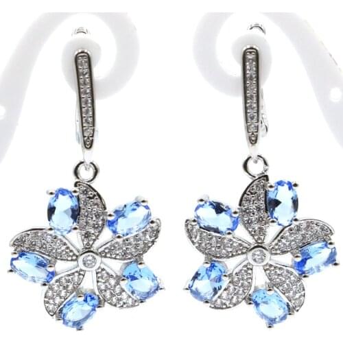 37x20mm Bohemia Design Created Rich Blue Violet Tanzanite Ladies Wedding Silver Earrings