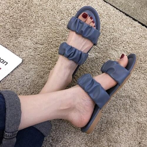 Womens shoes slippers outdoor 2020 summer new fashion pleated open toe flat sandals