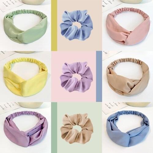 Retro Satin Solid Color Wild Wide-Sided Cross Ladies Hairband Silky Simulation Headwear Silk Simple Elastic Hairband Jewelry