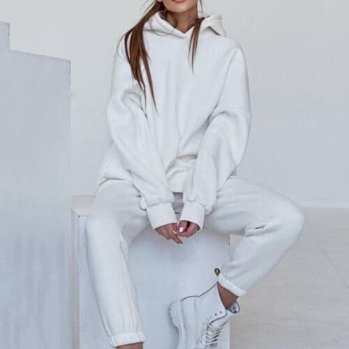 Womens Tracksuit Fleece Hooded Two Piece Set Oversized Hoodies Jogger Pants Sets Warm Casual Hooded Sportswear Suit