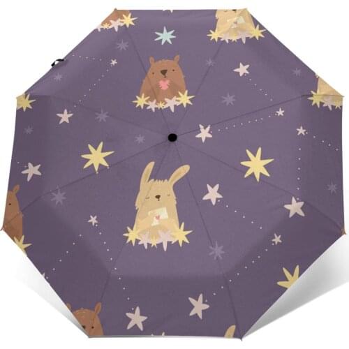 Automatic Umbrella Rain Women Three-folding Cosmic Bear Hare Constellations Windproof Umbrella Female Waterproof parasol