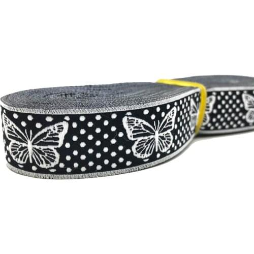 10 Meters 7/8'' 22mm Black White Butterfly Dot Woven Jacquard Ribbon
