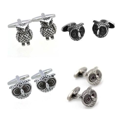 10pairs/lot Cute Animal Owl Cufflinks Black/Purple Rhinestone Eye Owl Cuff Links Mens Jewelry Accessory Fashion Gift Wholesale