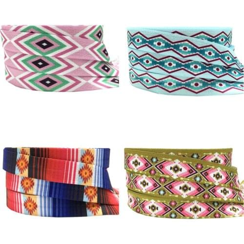 10Yards 16mm Geometric arrow printed fold over elastic Aztec FOE Handmade Accessories DIY Hair tie Party Decor ribbon
