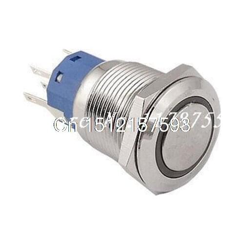 12V Blue LED Ring Illuminated 19mm Momentary Stainless Push Button Switch