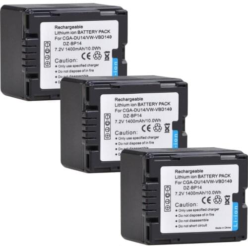 3pc CGA-DU14 DU14 VW-VBD140 DZ-BP14 CGA DU14 Li-ion Battery for Panasonic DU06 DU07 NV-GS10 VDR-M70/M50 VW-VBD140 DZ-BP14