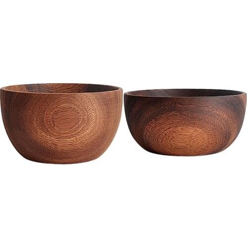 2X Acacia Wood For Fruits, Salads And Noodle, Salad Wooden Bowl 5.1X2.4Inch & 4X2.4Inch