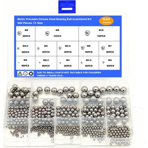 540pcs/lot Precision Steel Bearing Balls M2 M2.5 M3 M3.5 M4 M4.5 M5 M5.5 M6 M7 M8 M9 M10 Auto Wheel Bearings with Box