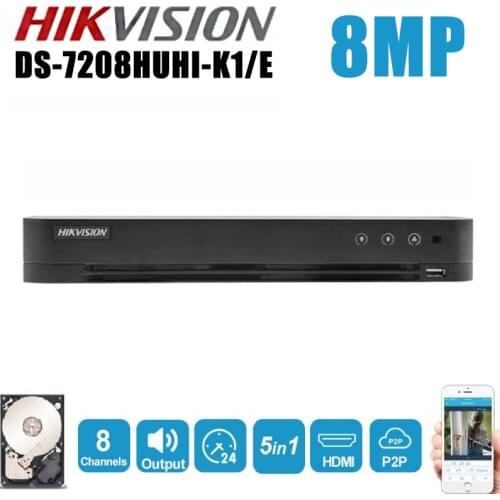 5MP Hikvision 8CH 5 In 1 XVR DS-7208HUHI-K1/E Support CVBS TVI CVI AHD Analog IP Cameras P2P Cloud HDMI video recorder