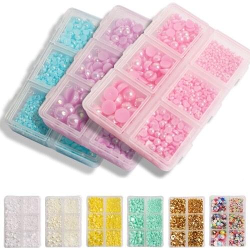 6 grid set mixed size half face pearl nail art rhinestone 6 grid set applied to clothing shoes hats nail decoration