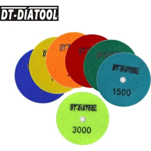 DT-DIATOOL 7pcs/pk Dia 4"/100mm Flexible Diamond Dry Polishing Pads Resin Bond Sanding Disc For Granite Marble #50-3000