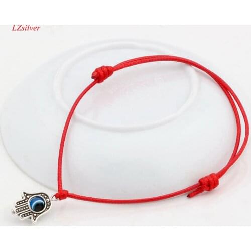 Hot ! 2pcs Hamsa Hand String Eye Lucky Red color wax Cord Adjustable Bracelet nm540