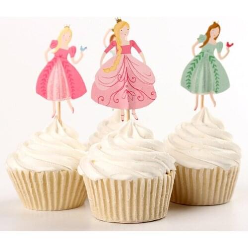Happy little princess cupcake toppers party girl baby bridal shower birthday forest wedding cake topper decor