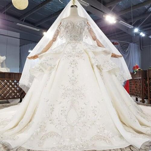 HTL1848 Luxurious And Elegant Charming Sweethrart With Short Sleeves Crystal Sequined Wedding Dress 2020 Ball Gowns