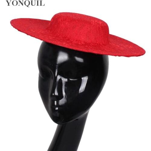 Imitation SINAMAY 30CM Round Red Base With Lace Fascinator Hat Party Hat Bridal Headwear Decorative Women Party Craft Millinery