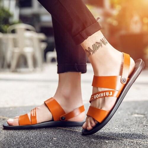 Slide leather erkek shoes playa herren 2020 hombre for sandale rasteira masculino roman sandalen sandal zandalias man sandalet