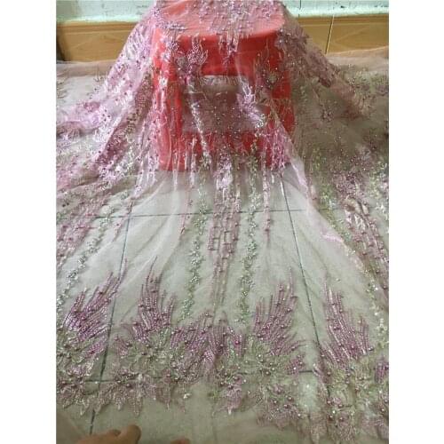 Good looking flower lace Fabric with beads and stones High Quality Beautiful Nigerian Lace Fabric For fashion show dres