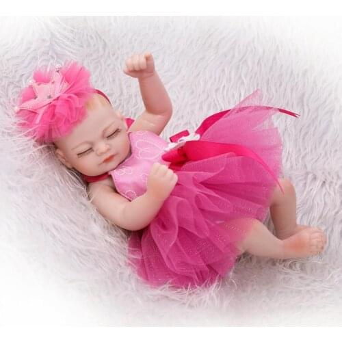 Mini doll Reborn real full silicone reborn baby girl dolls 26cm lovely dress girl reborn premie can bathe boneca reborn