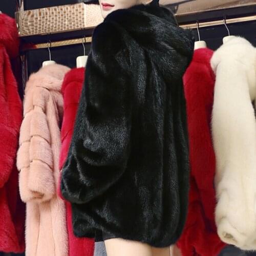 Faux Fur Jacket Womens Mid-length Straight Fox Fur Mink Sweater Hooded Sweater 2021 New Thick Warm Jacket Women Winter