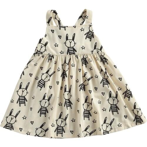 Pudcoco 1-4 Years Baby Summer Sundress, Cute Cartoon Rabbit Printed Square-Collar Back Tied Jumper Skirt for Toddlers Girls
