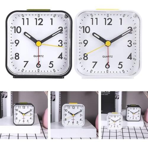Mini Square ABS Plastic Alarm Clock Silent Sweep Small Snooze Alarm Clock Timer With Luminous Light Portable For Bedside Travel