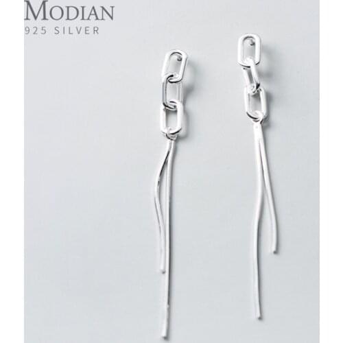 Modian Fashion Minimalist Geometic Chain Tassel Line Authentic 925 Sterling Silver Drop Earring for Women Fine Jewelry 2020 New