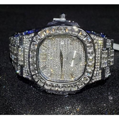 Hip Hop MISSFOX Mens Watches Top Brand Luxury Patek PP Nautilus 5711 Automatic Date Quartz Clock Iced Out Wrist Watch Jewelry