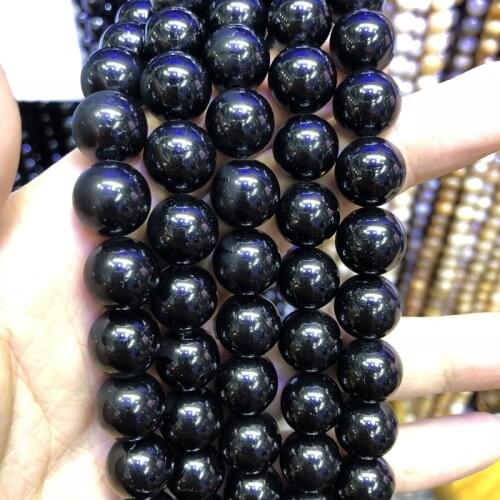 Natural Black Tourmaline Gem beads, Crystal Beads, Round Semi Precious Gem stone Beads,4 6 8 10 12mm,1string 15.5"