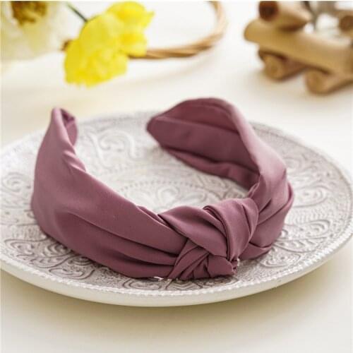 2021 Summer New Pure Color Silk Knotted Fabric Headband Womens Handmade Wide Headband Hair Accessories