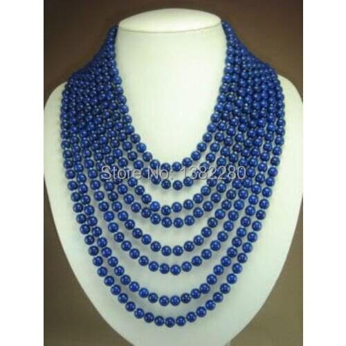 Wholesales design gift 8 rows 6mm blue lapis lazuli beads chalcedony necklace 17-24" JT5864