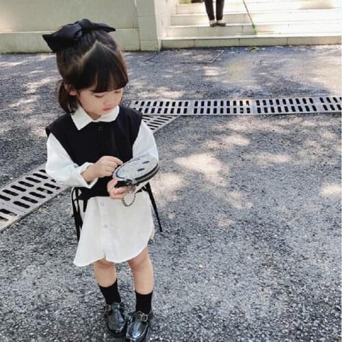 2021 Autumn New Arrival Girls 2 Pieces Suit Long Sleeve White Blouses+black Vest