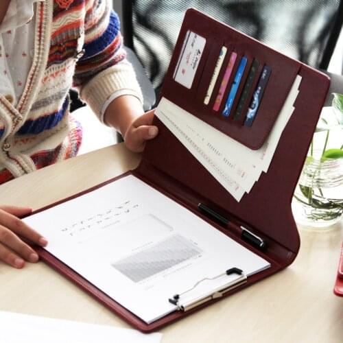 High Quality A4 PU leather File Folder Writing Pad Paper Clip Padfolio Business Conference Folder For Office School Supplies