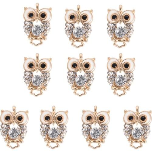 10pcs /set Fashion Charms Gift Enamels Rhinestone Owl Alloy Pendant DIY Bracelet Necklace Earrings Jewelry Accessories
