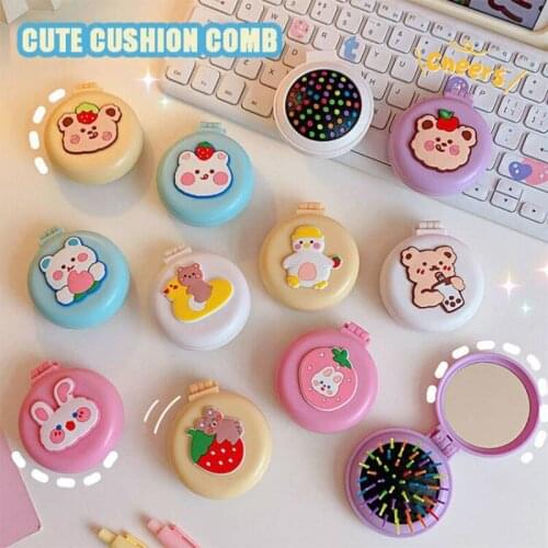 W&G Kawaii Air Cushion Comb Mirror Set Cartoon Cute Soft Bear Bunny Comb Round Comb Korean Ins Mini Portable Comb Air Bag