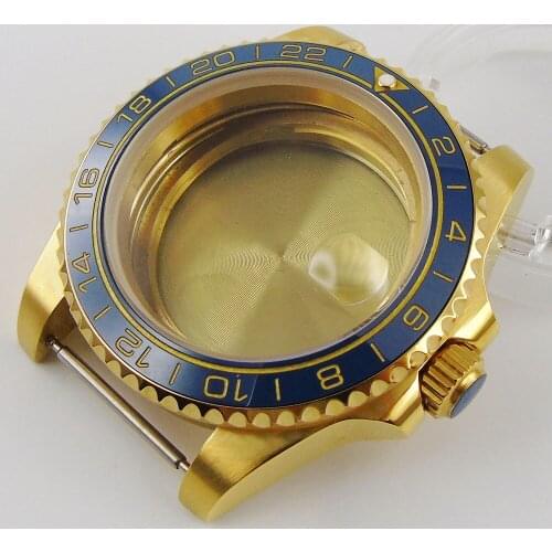 Luxury Automatic Gold Coated Watch Case Fit ETA 2836 MIYOTA 8215 821A 8205 Movement Sapphire Glass with magnifier Ceramic Bezel